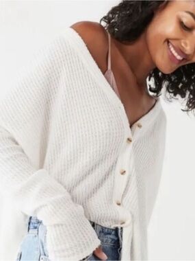 NWT Out From Under Jojo Oversized Thermal Button-Front Top